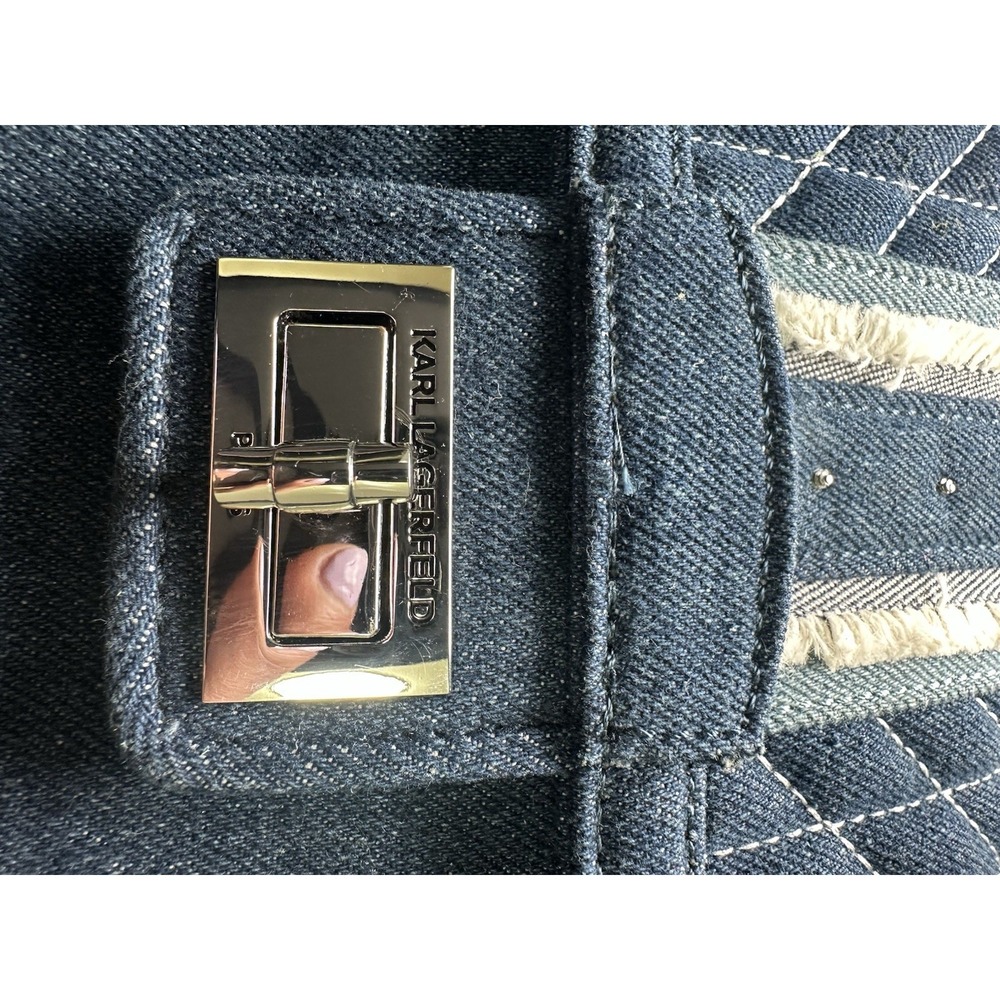 Karl Lagerfeld Agyness Signature Blue Chambray Canvas Shoulder Bag - Picture 11 of 13